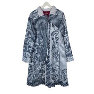 IVKO Womens Coat EU 36 Gray Floral Geometric Button Up Removable Shawl Pockets